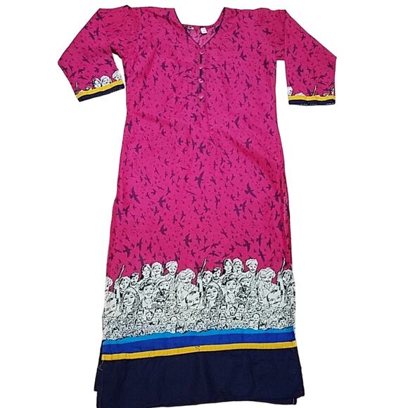 Kurta Pink and blue with birds - Picture 1 of 8